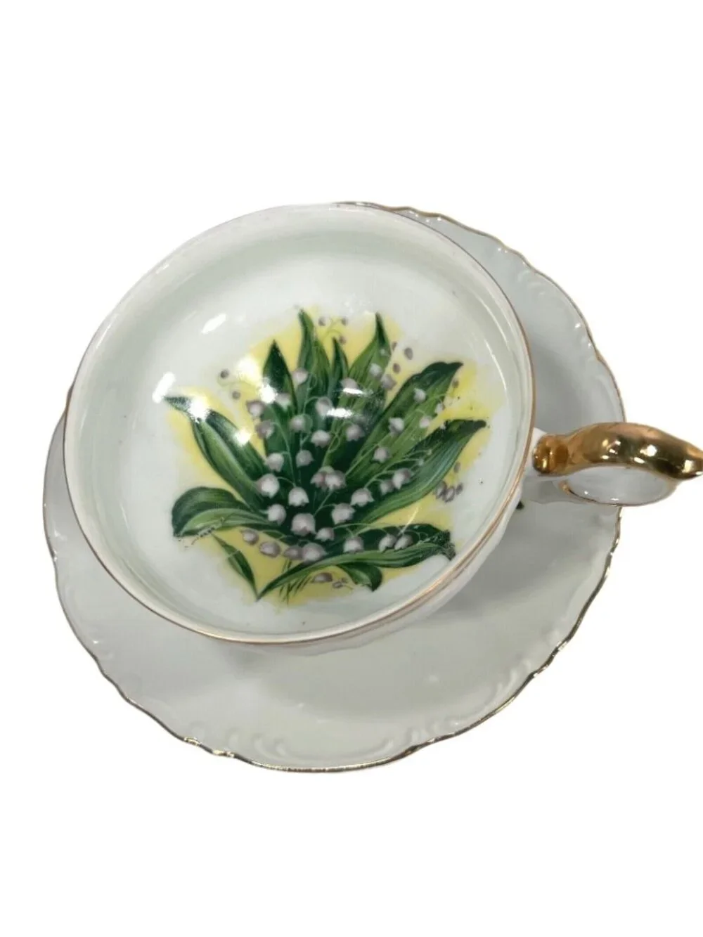 Vtg Norcrest Tea Cup Saucer Set Lily Of The Valley Floral Gold Trim Japan 5/986